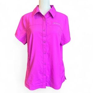Columbia Omni-Shade Pink Purple Button Up Outdoor Shirt Ventilated Antimicrobial